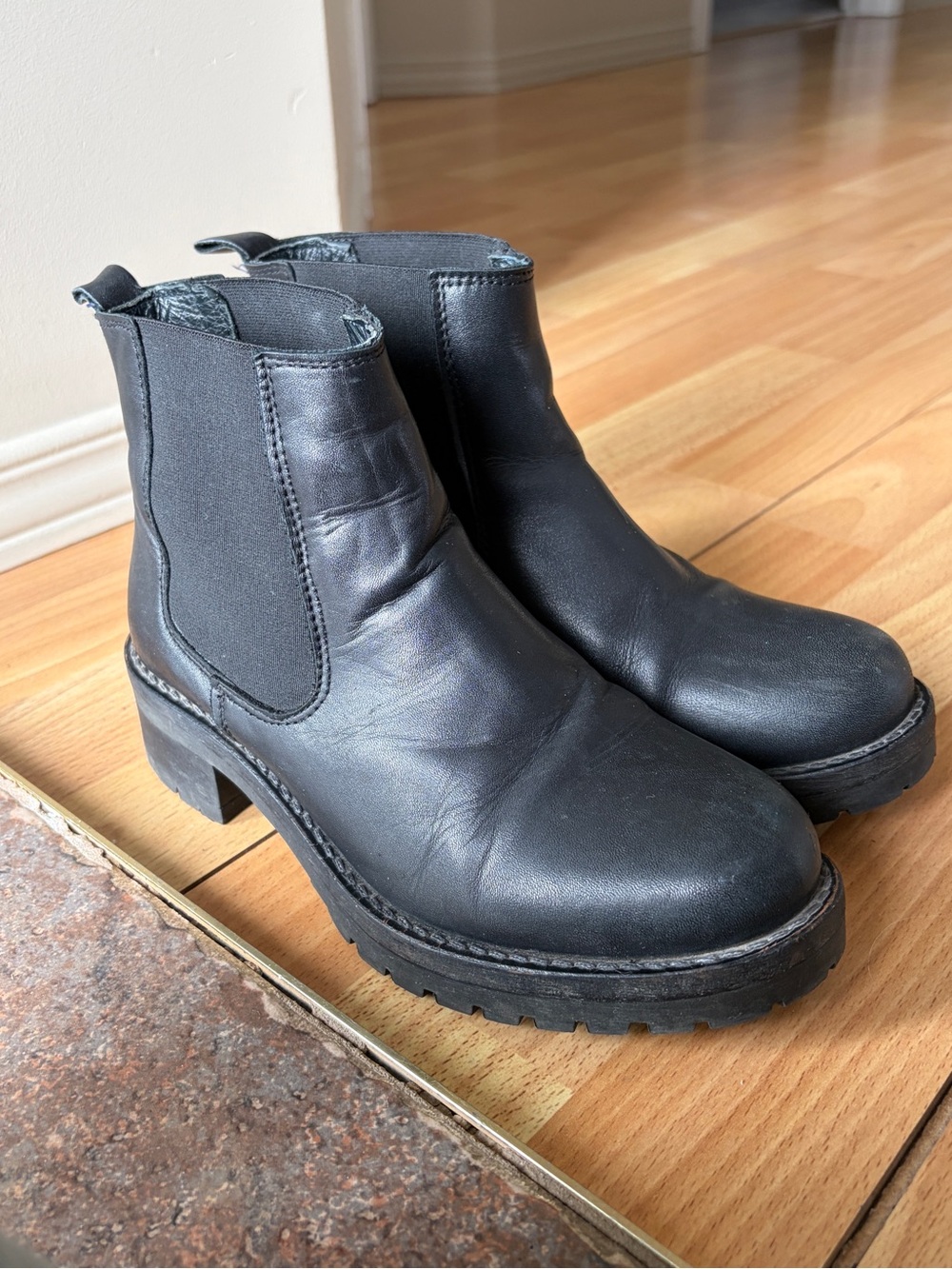 Black Leather Chelsea Ankle Boots